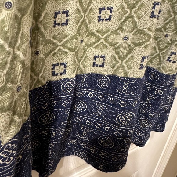 Lucky Brand 3/4 Sleeve Peasant Tunic Top Blouse 3XL Olive Green Blue Lightweight - Picture 6 of 8